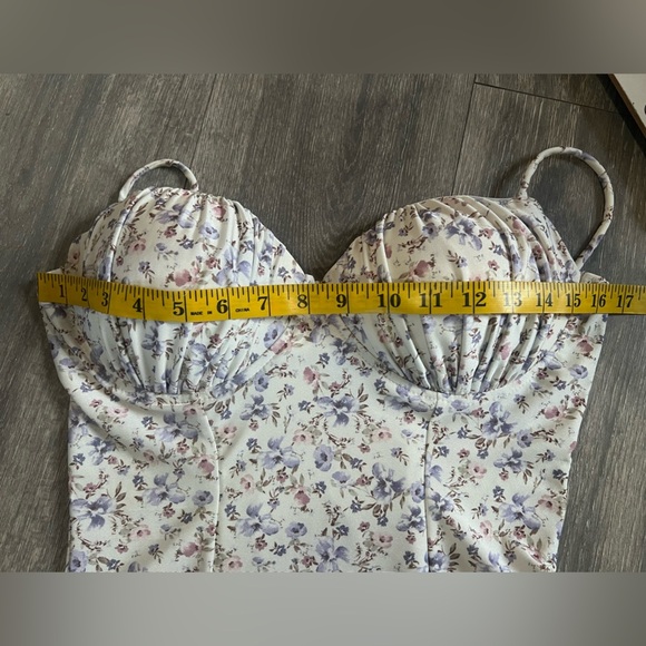 Blāshe Romantic Purple Floral Bodysuit with Bustier Top and High-Cut Style. M - Picture 13 of 16